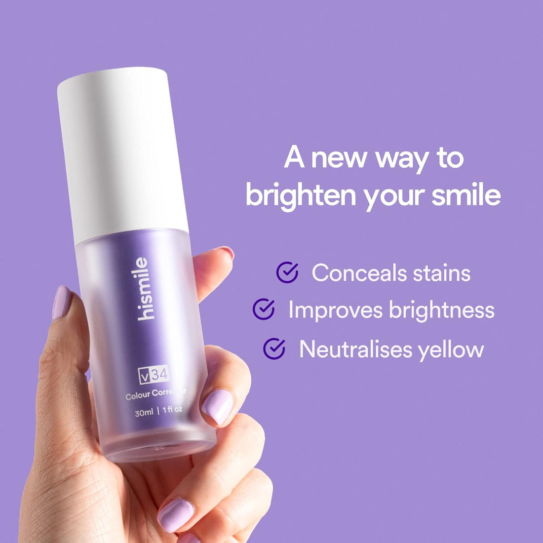 Hismile V34 Colour Corrector Teeth Brightening Serum – 30ml | Peroxide-Free Instant Whitening